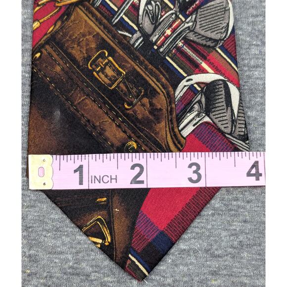 POLO RALPH LAUREN Mens Tie - Red Plaid, Golf Motiff, Hand Made, 100% Silk - Picture 5 of 6